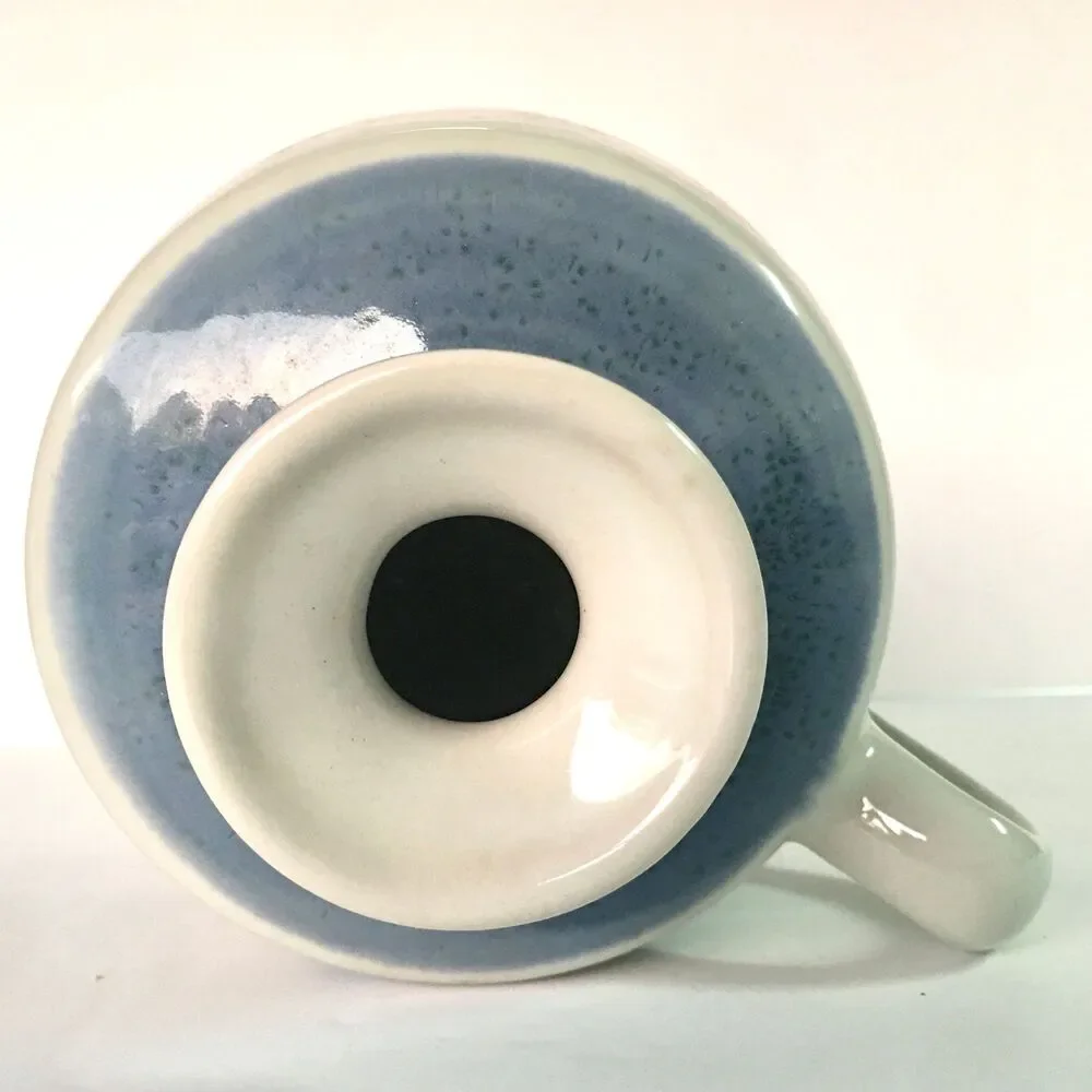 Kravec Studios Art Pottery Vase: Container Pitcher Abstract Blue Cream Decor, Na